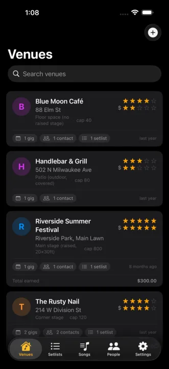 SoloAct venues list